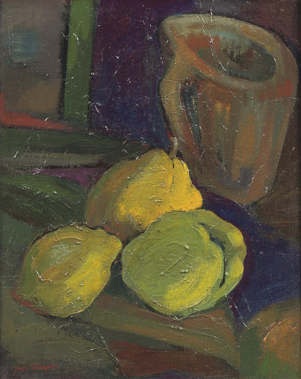 Jan Wiegers - A still life with quinces and a jug