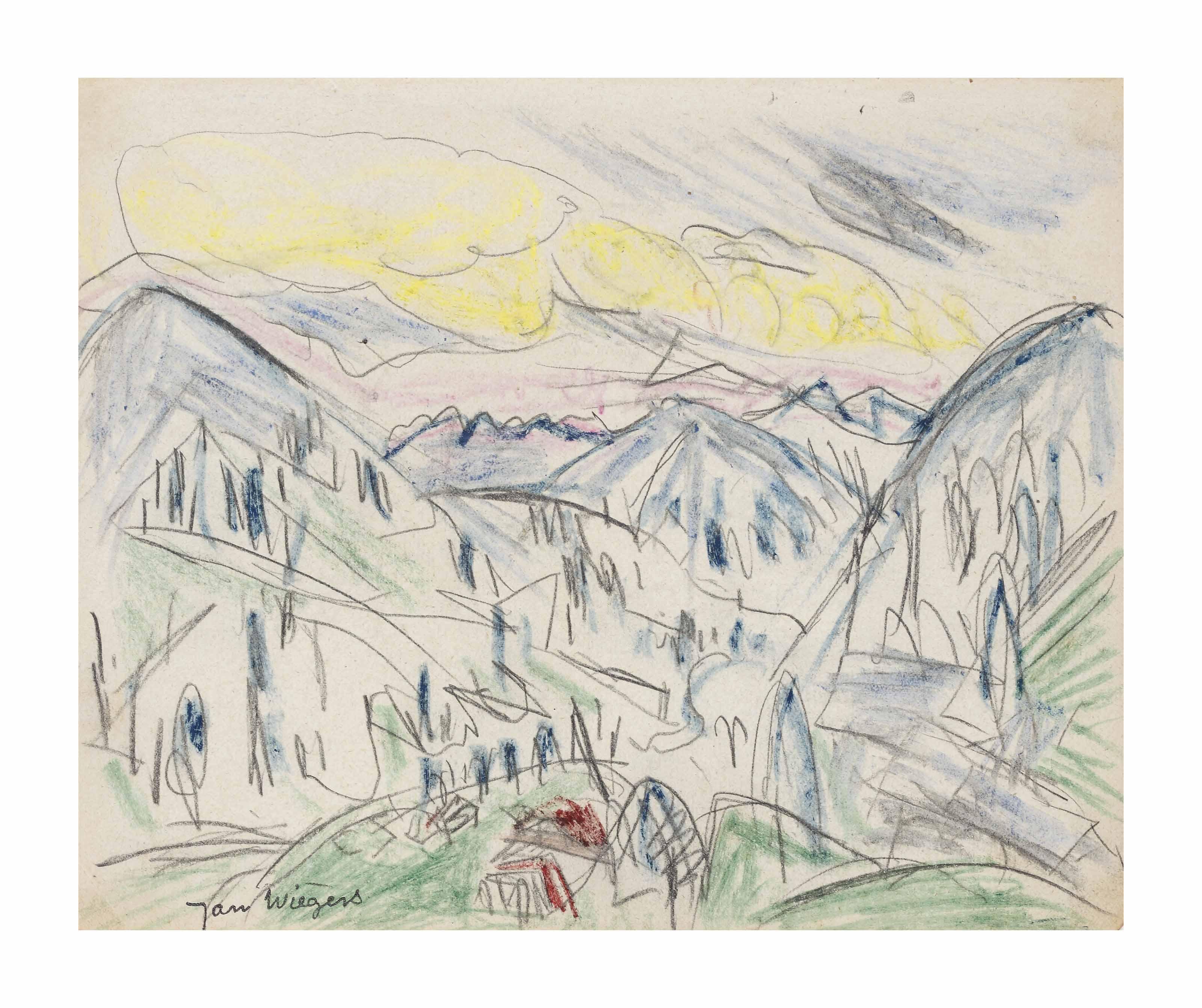 Jan Wiegers - Swiss mountain landscape (recto); Portrait of a boy (verso)