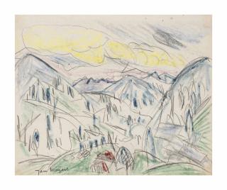 Jan Wiegers - Swiss mountain landscape (recto); Portrait of a boy (verso)