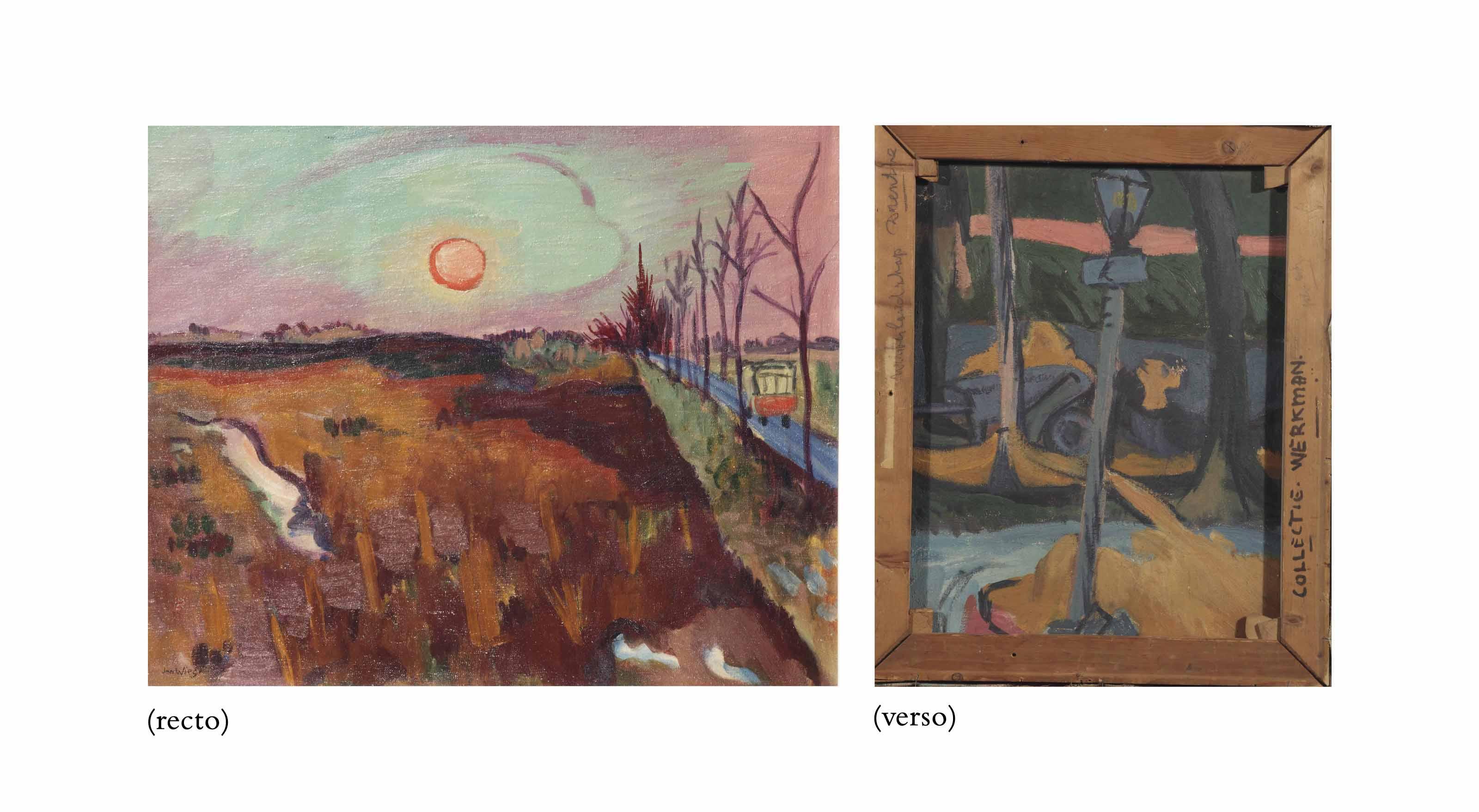 Jan Wiegers - Winterlandschap Drenthe (Recto); Figure With A Wheel Barrow (Verso)