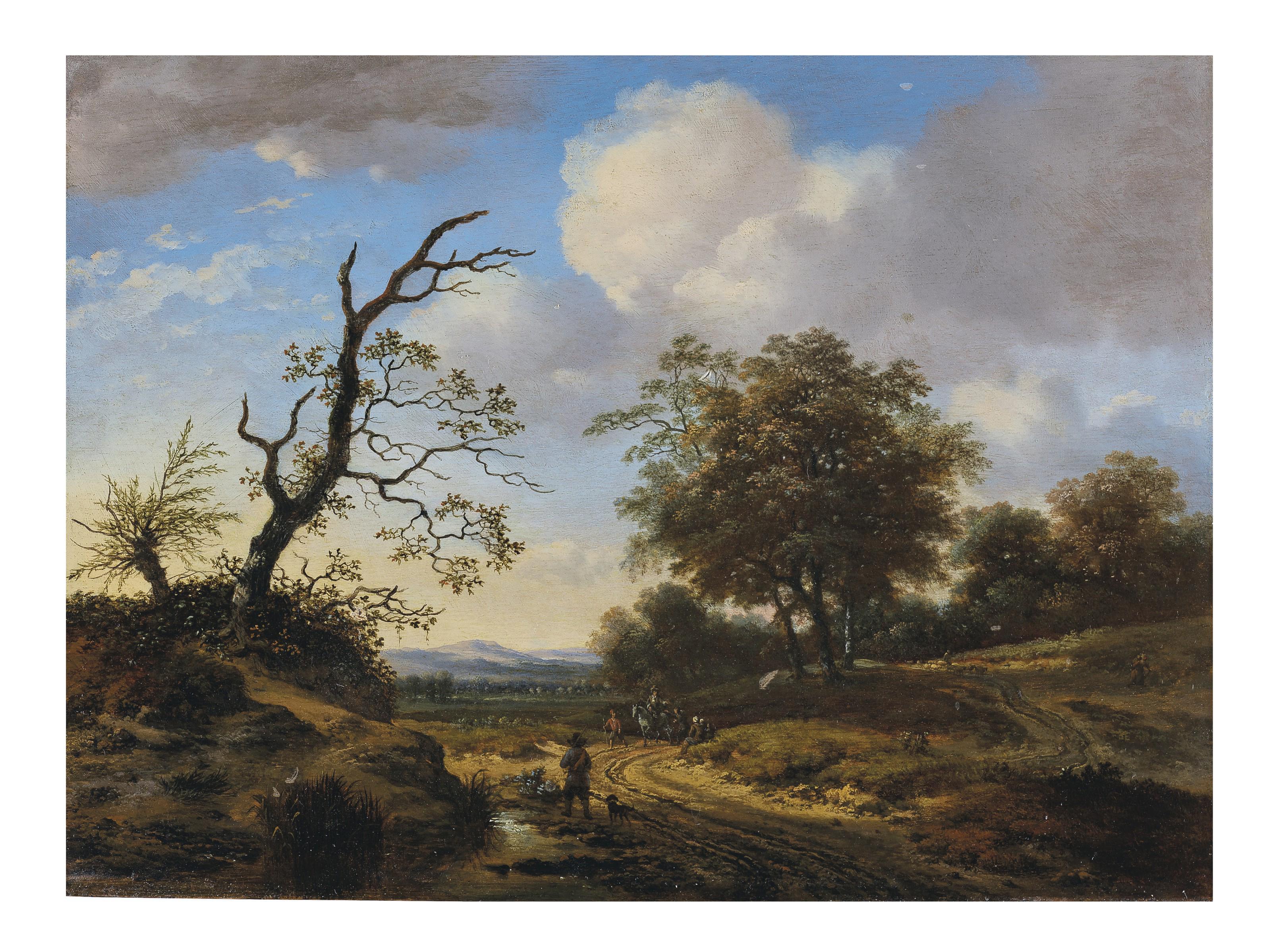 Jan Wijnants - A dune landscape with travelers on a path