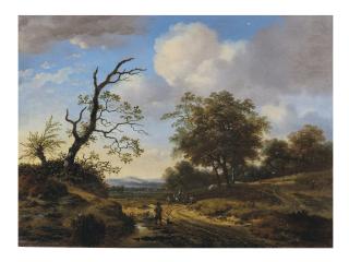 Jan Wijnants - A dune landscape with travelers on a path