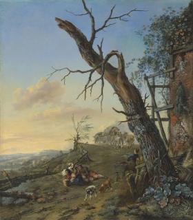 Jan Wijnants - A landscape with peasants resting by the wayside beneath a blasted tree
