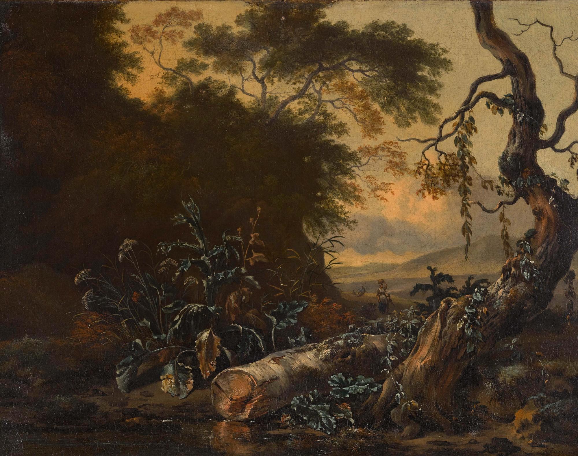 Jan Wijnants - A Landscape With Trees And Foliage Beside The Edge Of A Pond