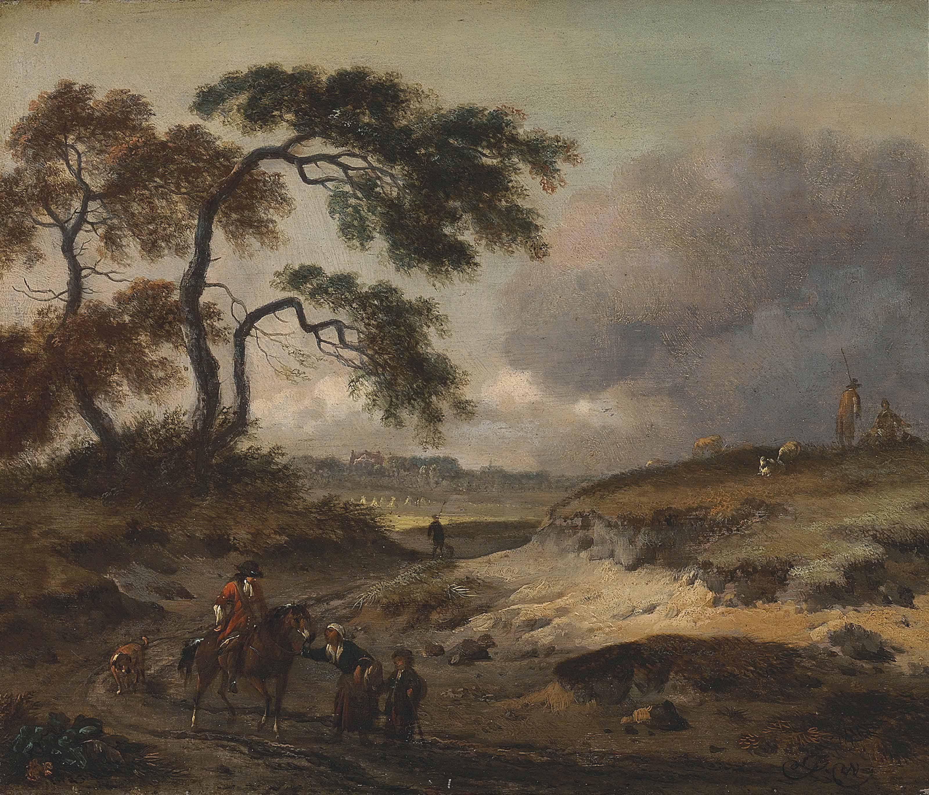 Jan Wijnants - A Wooded Landscape With A Traveller On A Sandy Track