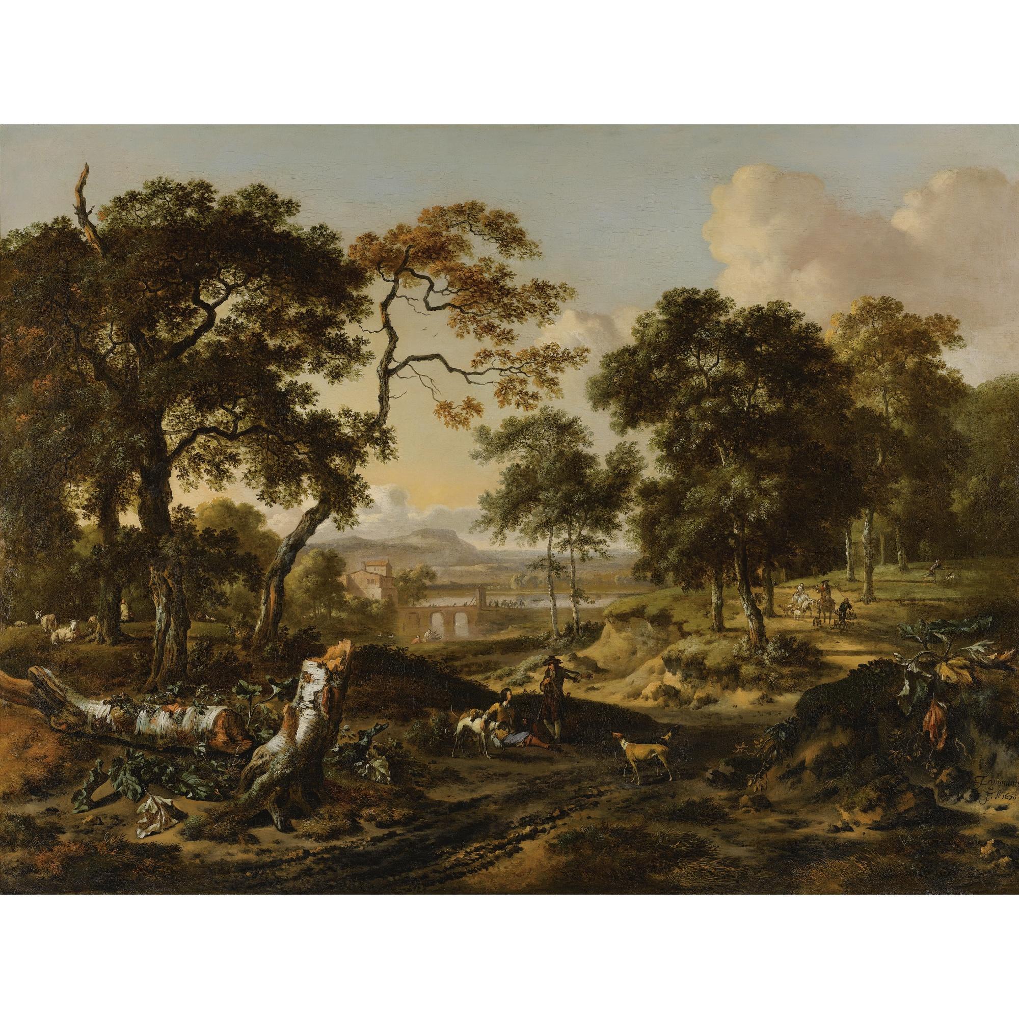 Jan Wijnants - Landscape With Sportsmen Resting By A Path