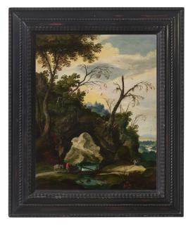 Jan Wildens - A rocky landscape with travelers on a path