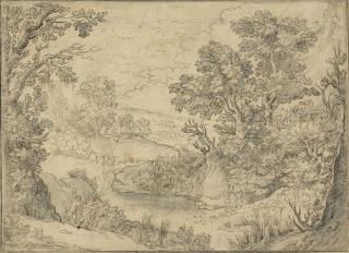 Jan Wildens - Pan and Syrinx in a wooded lake landscape
