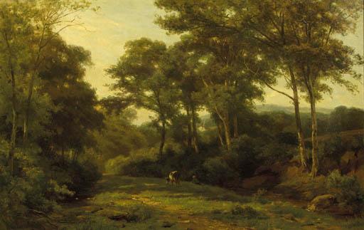 Jan Willem Van Borselen - A cow grazing in a forest clearing