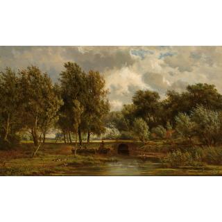 Jan Willem van Borselen - Figures On A Boat In A Summer Landscape