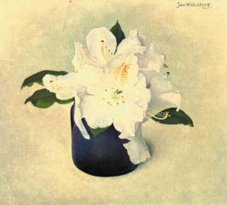 Jan Wittenberg - A still life with white rhodondendrons in a small blue vase