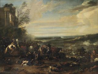 Jan Wyck - A Battle Scene With A Sieged Town Beyond