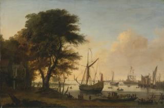 Jan Wyck - A Boating Scene With A Royal Yacht, Possibly The Katherine