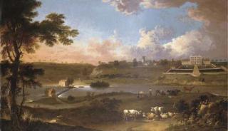 Jan Wyck - View Of Sprotborough Hall, Near Doncaster, Yorkshire, With Cattle And Herdsman On The Banks Of The River Don Before