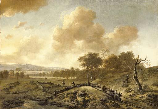 Jan Wynants - An extensive dune landscape with travelers on a path