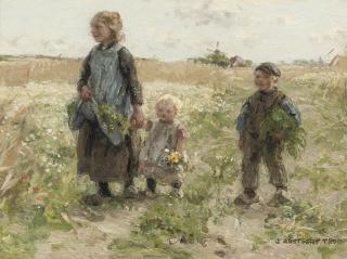 Jan Zoetelief Tromp - Children walking in the fields