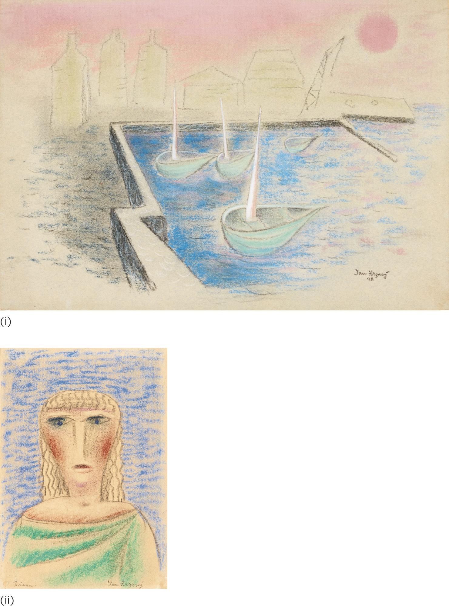 Jan Zrzavý - Czech boats In The Harbour & Diana (Two Works)