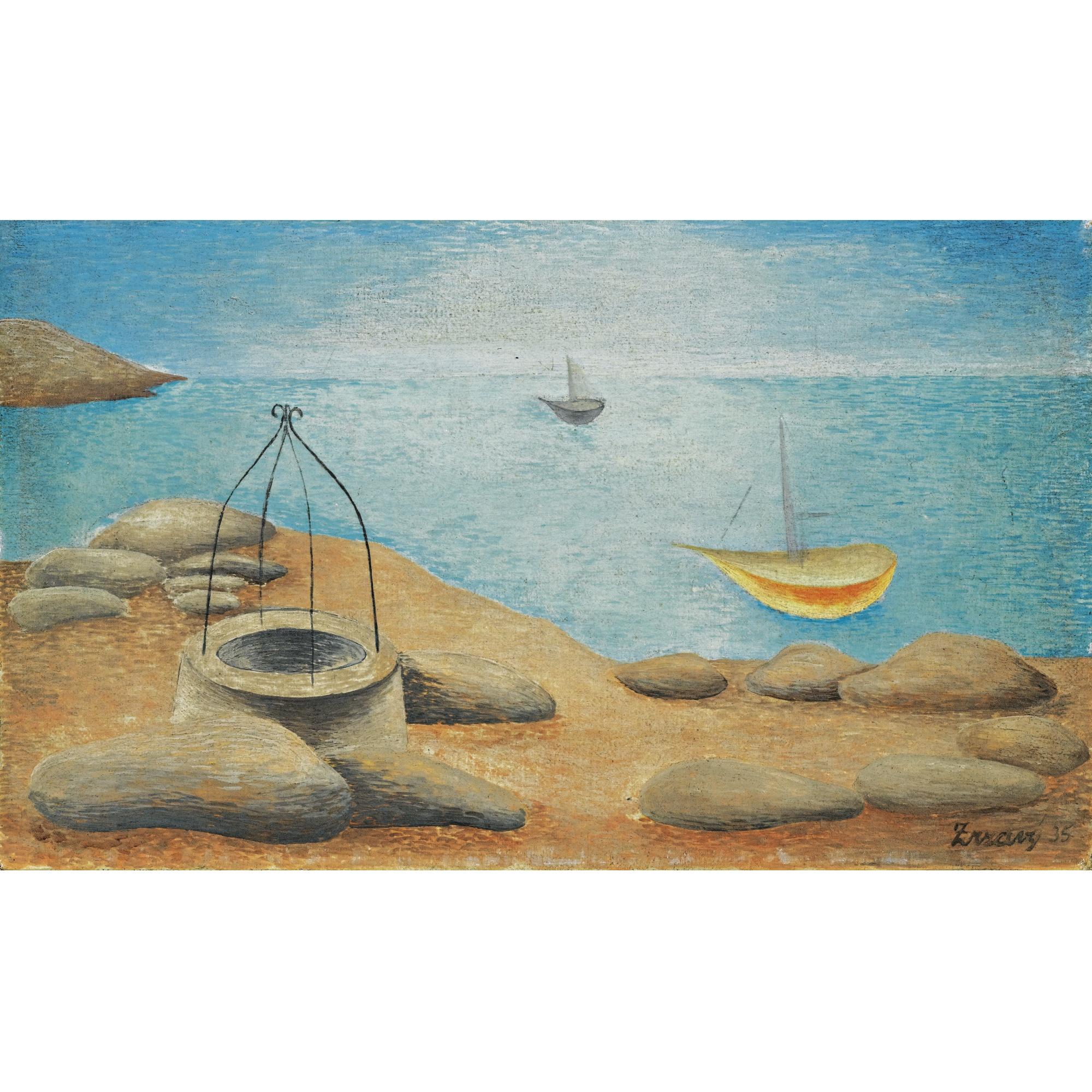 Jan Zrzavý - Czech coast With A Well And A Little Boat (Pobřeží Se Studnou A Loďkou)