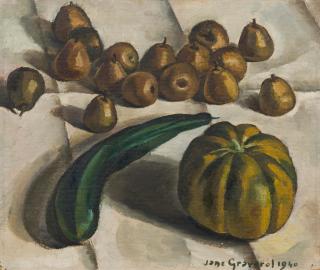 Jane Graverol - Sans titre (Nature morte au concombre, poires et courge)
