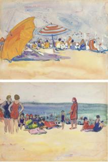 Jane Peterson - At the Beach; and Beach Umbrellas: Two Works
