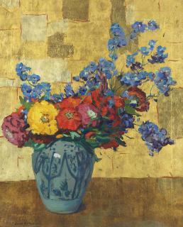 Jane Peterson - Summer Flowers (Gold & Blue)
