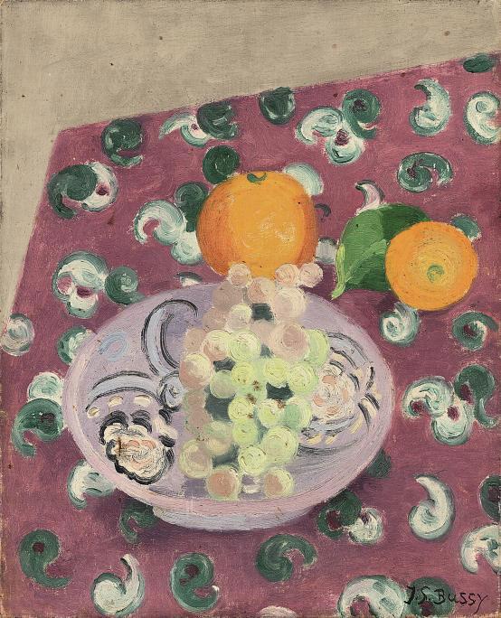 Jane-Simone Bussy - Grapes and oranges (recto); and Purple flowers in a jug (verso)