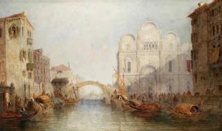 Jane Vivian - A busy day on a Venetian canal with a view of the Scuola Grande di San Marco