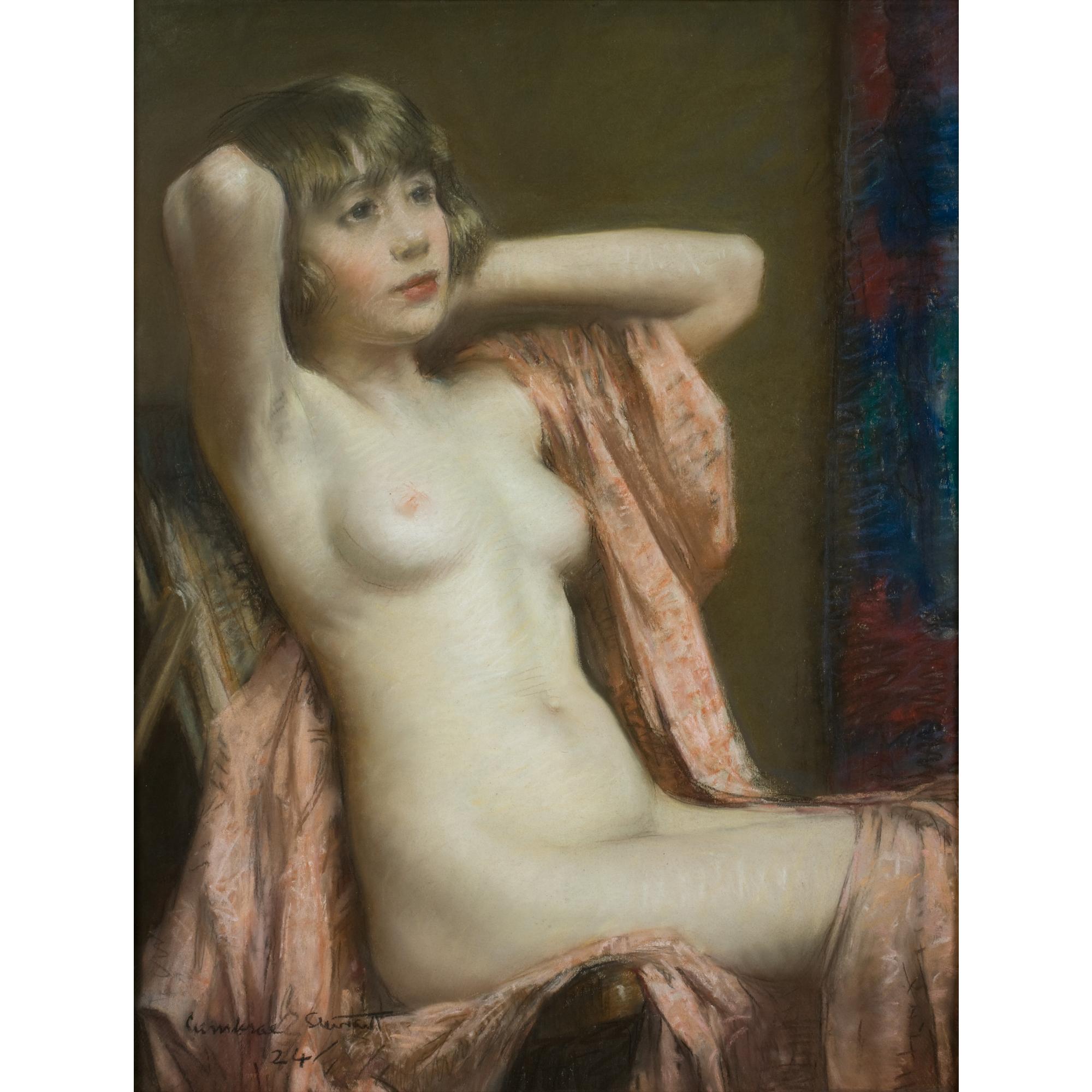 Janet Cumbrae-Stewart - Australian seated Nude With Pink Shawl