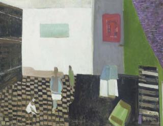 Janice Biala - Interior with Denise and Dog