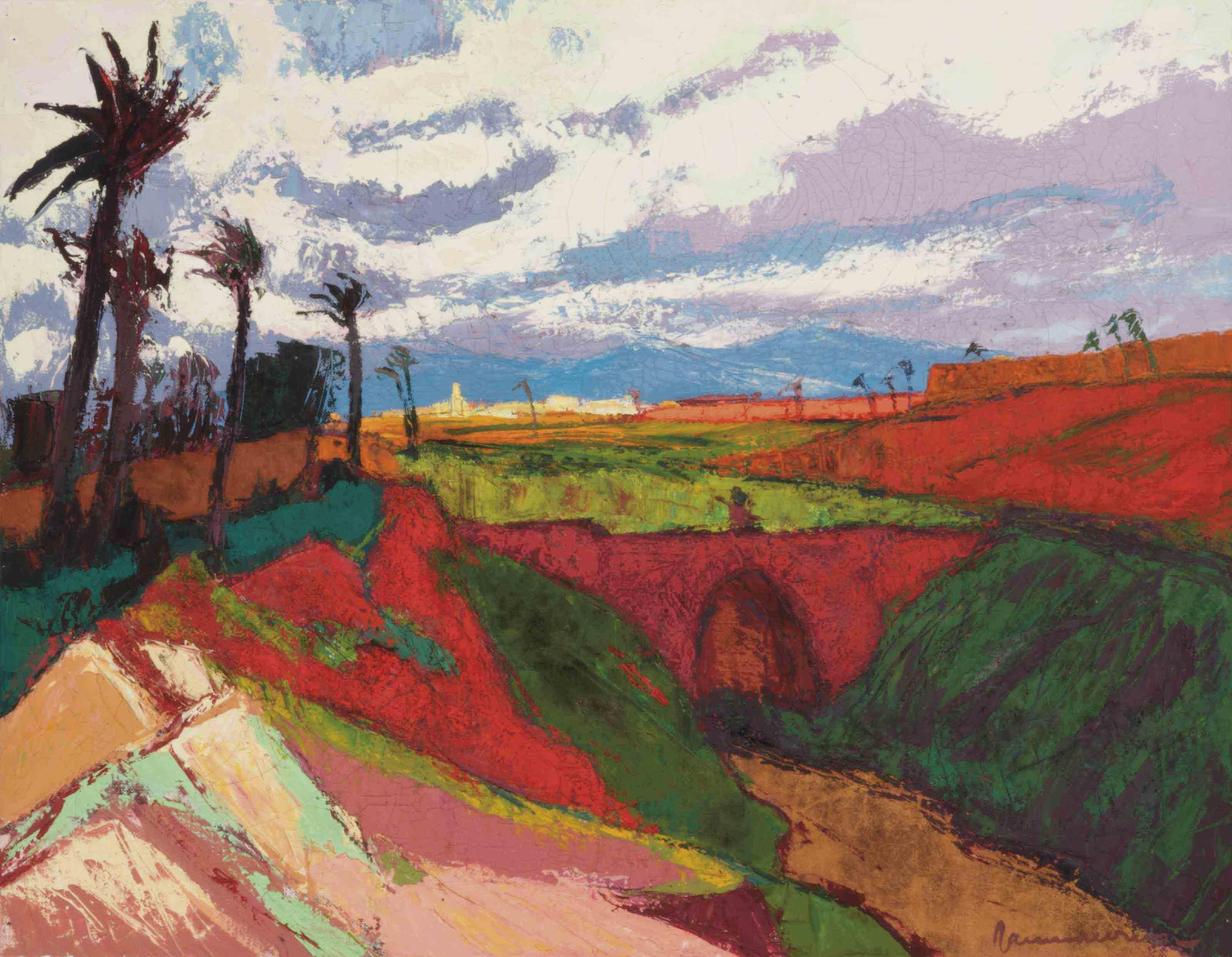 Jannes de Vries - A North African landscape with palm trees