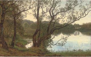 Janus Andreas la Cour - The lake at dusk