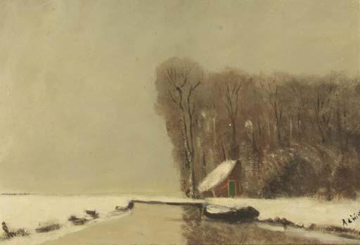 Janus de Winter - A winter landscape with a farmhouse on the brink of the woods