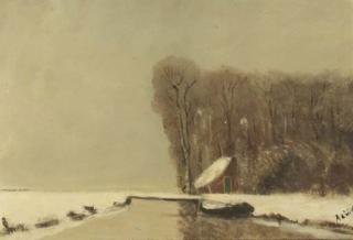 Janus de Winter - A winter landscape with a farmhouse on the brink of the woods