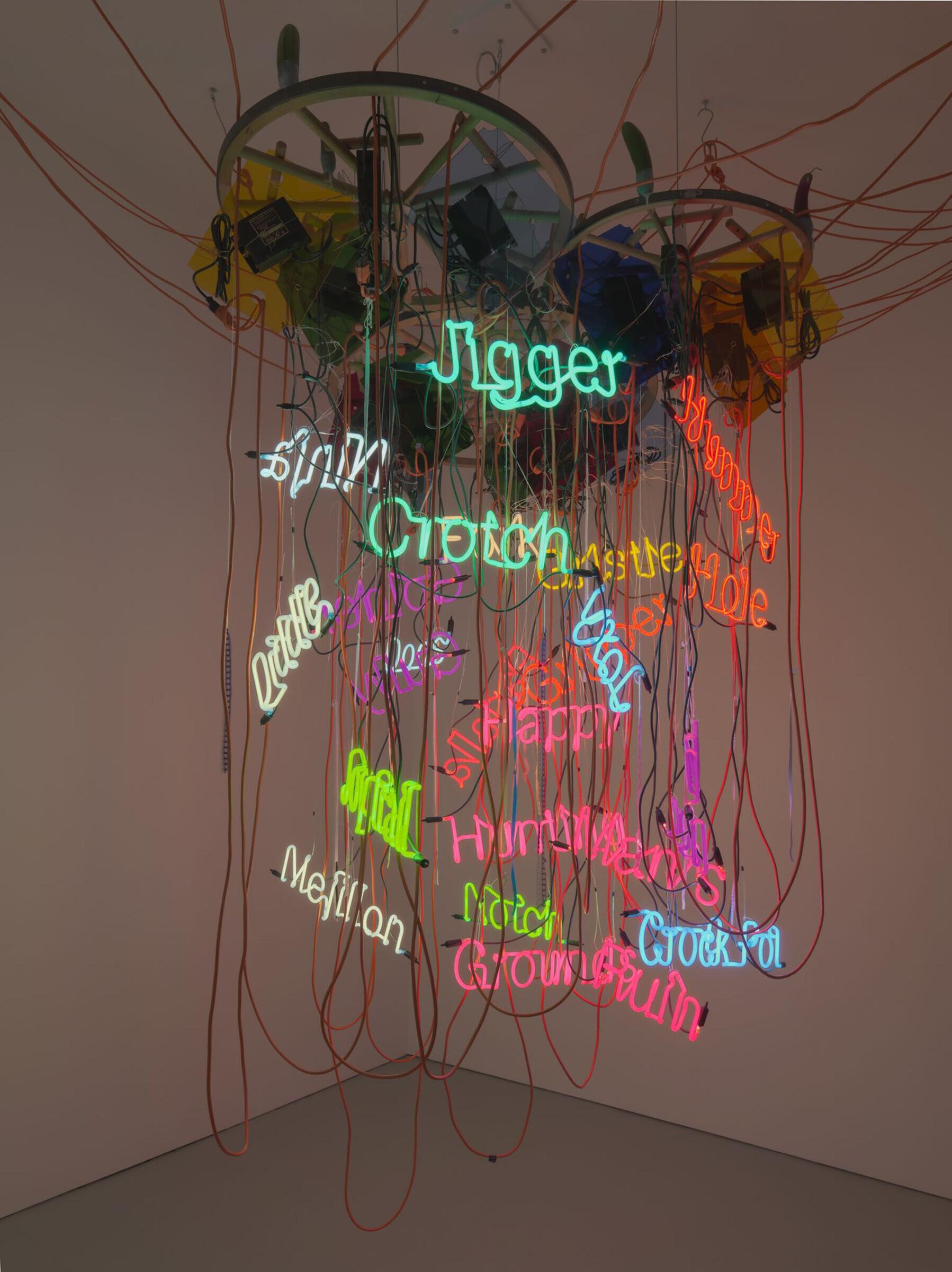 Jason Rhoades - Three-Wheel Waggon-Wheel Chandelier