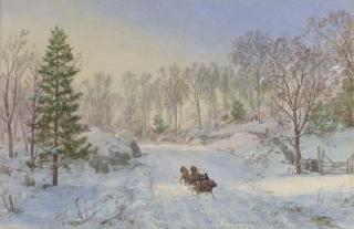 Jasper Francis Cropsey - Evening Sleigh Ride, Ravensdale Road, Hastings-On-Hudson, New York
