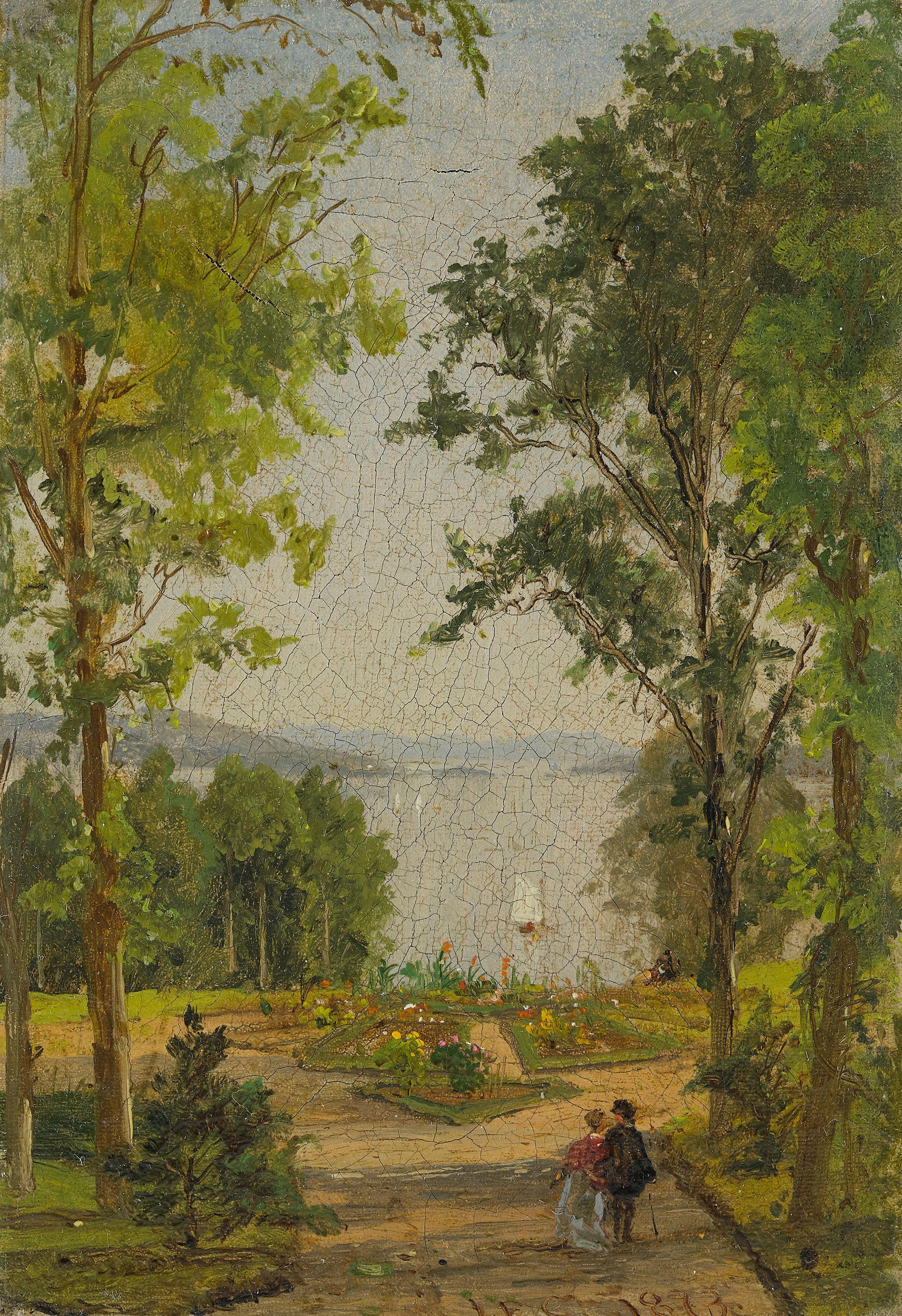 Jasper Francis Cropsey - Hudson River Landscape with Figures
