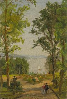 Jasper Francis Cropsey - Hudson River Landscape with Figures