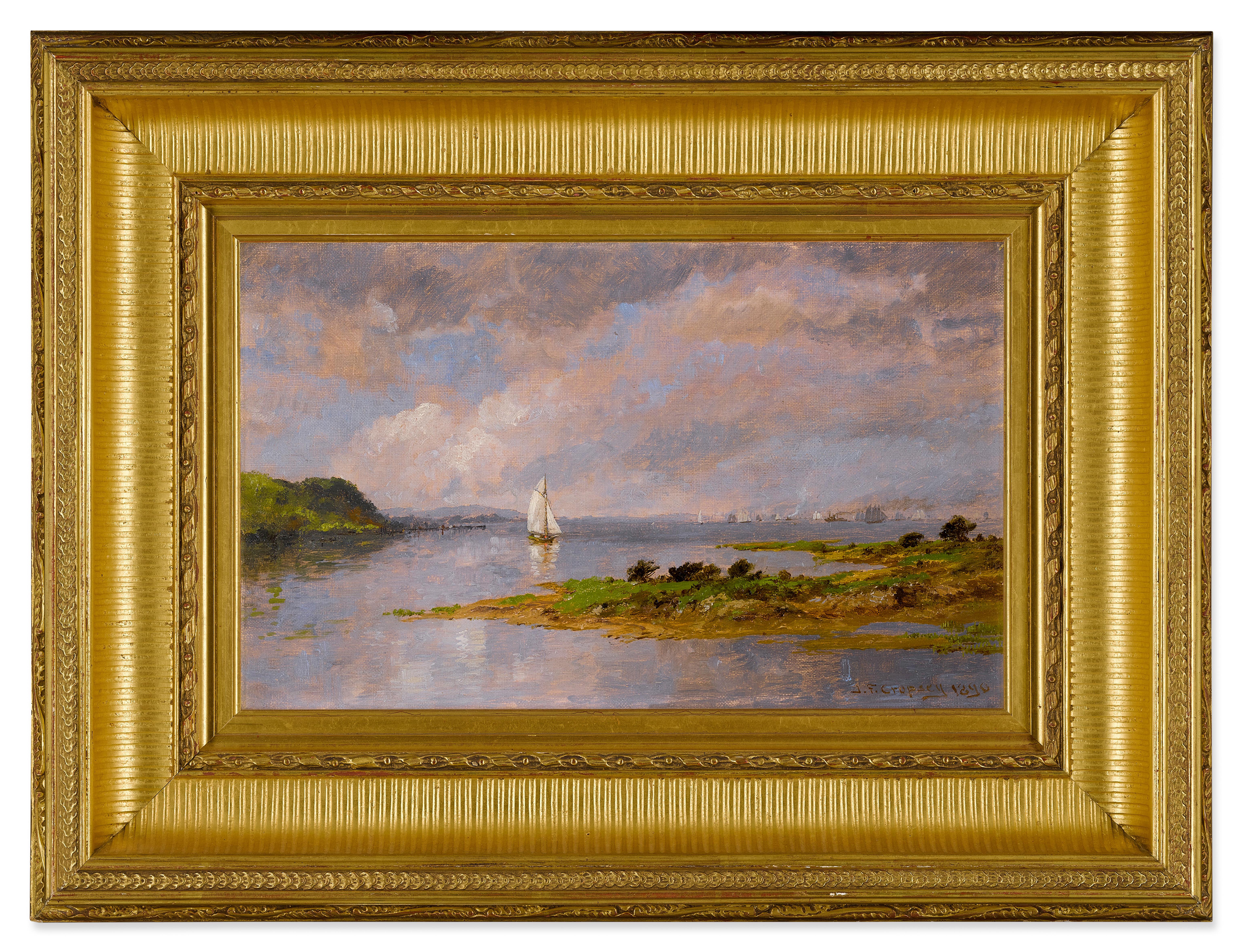 Jasper Francis Cropsey - On the Hudson Near Tappan Zee (Boats along the Hudson)