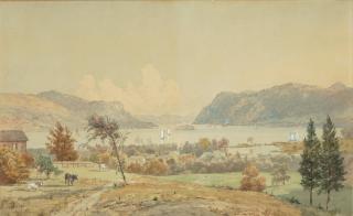 Jasper Francis Cropsey - Storm King Mountain 16 1/16 x 26 in. (40.8 x 66 cm.)