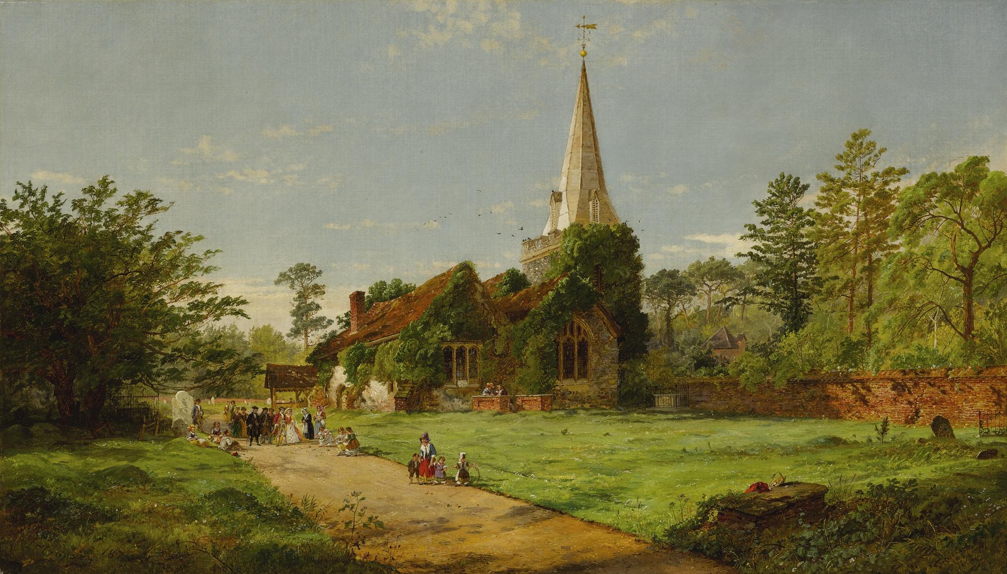 Jasper Francis Cropsey - William Penn\'S Wedding (A Wedding Procession, Stoke Poges Church)