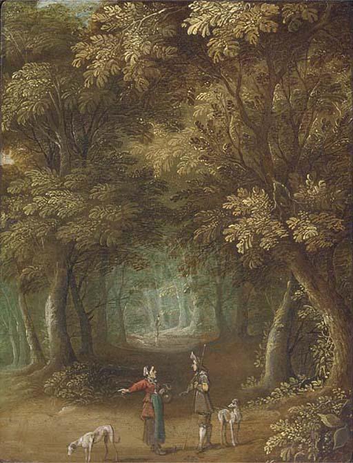 Jasper Van Der Lanen - A wooded landscape with travellers on a path