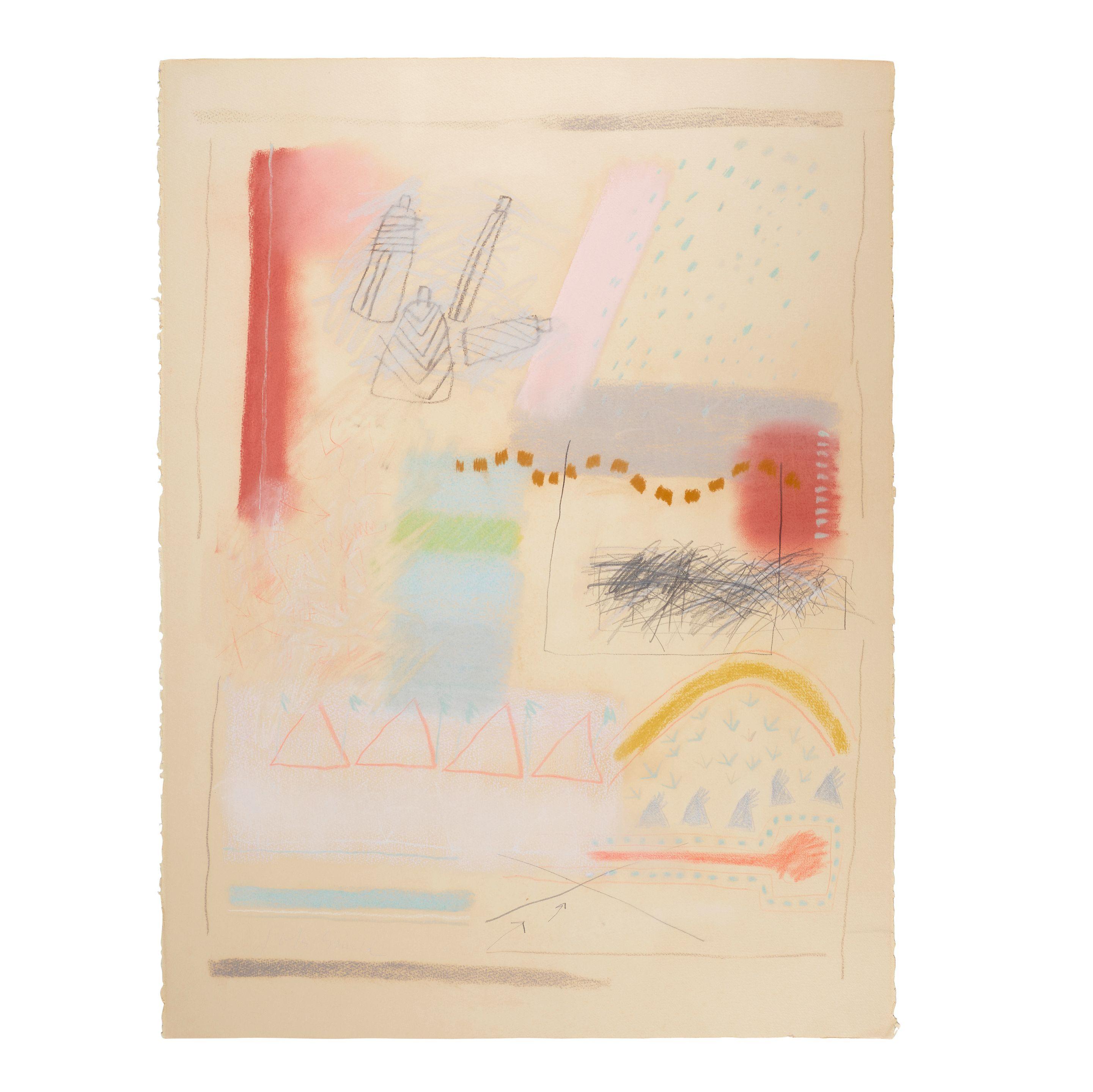 Jaune Quick-to-See Smith - untitled abstract composition with figures and tipis