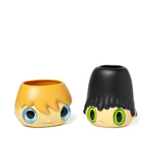 Javier Calleja - Pot-Pop-Top Flower Vase (green eyes); Pot-Pop-Top Planter Pot (blue eyes)