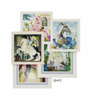 Jean A Mercier - A group of watercolors including Christmas cards, landscapes, study of Paris, illustrations for Children\'s books, and sheet music