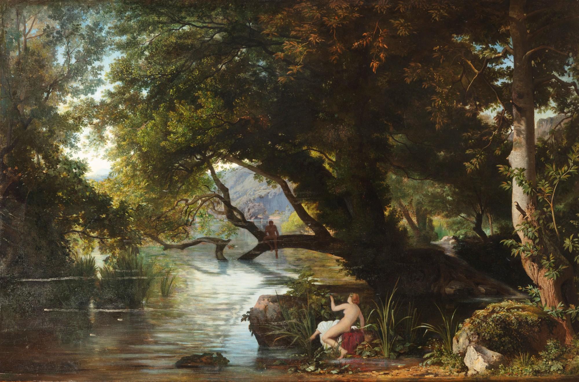 Jean-Achille Benouville - A classical landscape with Echo and Narcisse