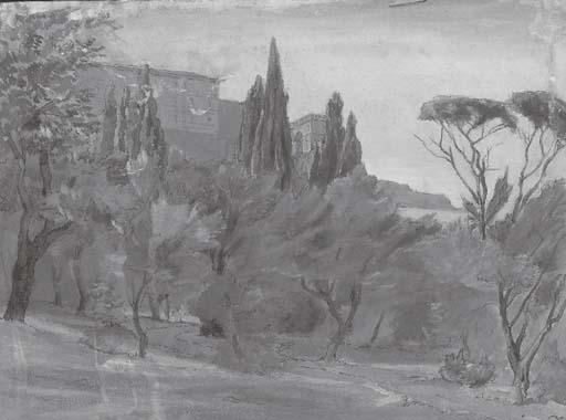 Jean-Achille Benouville - Un payage avec une maison au dessus d\'une baie