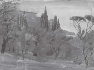 Jean-Achille Benouville - Un payage avec une maison au dessus d\'une baie