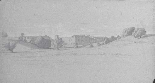 Jean-Achille Benouville - Un paysage de la campagne romaine avec un aqueduc