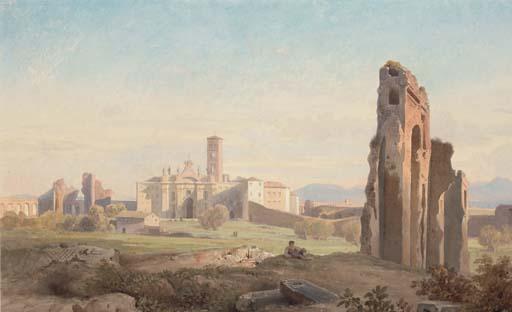 Jean-Achille Benouville - Vue de l\'église Santa Croce in Gerusalemme avec l\'aqueduc Claudien à Rome