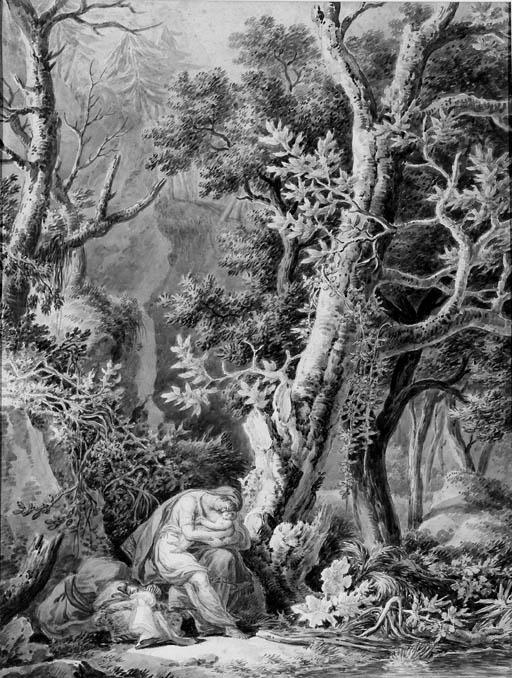 Jean-Antoine Constantin - A Forest Landscape With A Mother And Child Resting By A Tree